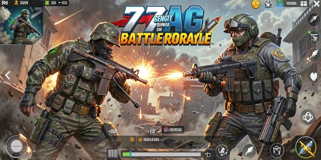 Tampilan gameplay intens di <strong>77AG</strong> dengan aksi Battle Royale yang mendebarkan.