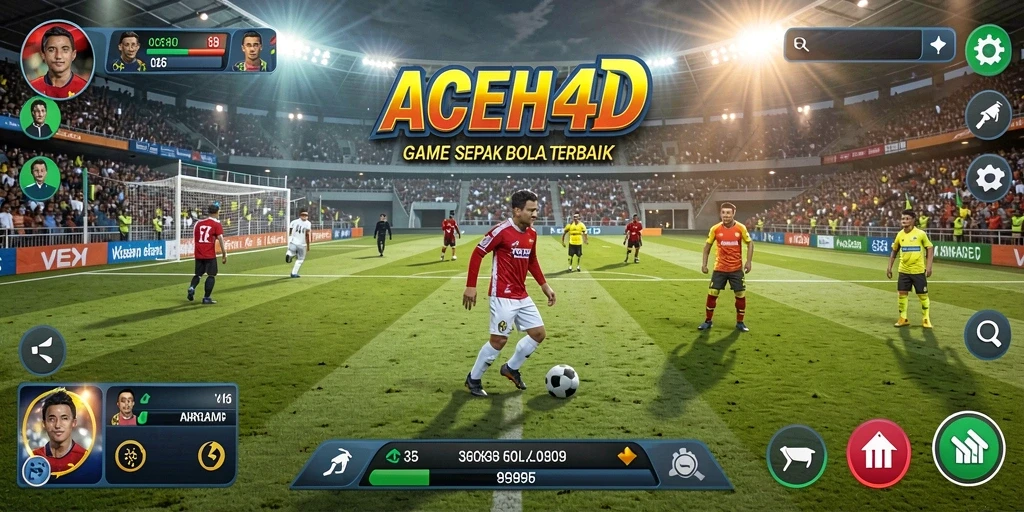 Screenshot gameplay <strong>ACEH4D</strong> menunjukkan aksi seru di lapangan sepak bola.