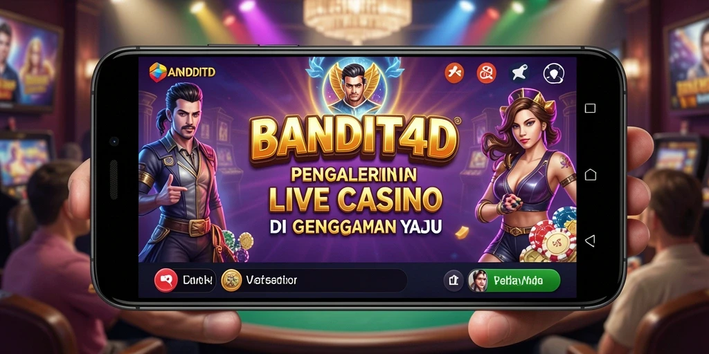 Screenshot BANDIT4D menunjukkan dealer yang ramah dan suasana permainan yang seru.