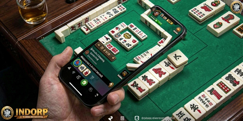 Screenshot gameplay INDORP dengan tampilan ubin Mahjong yang menarik.
