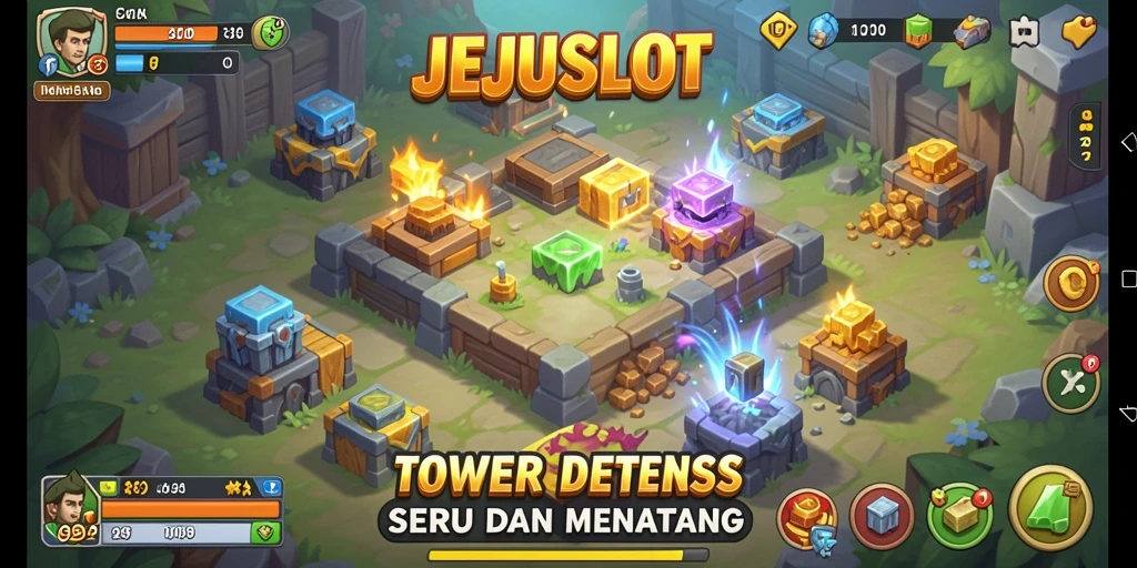 Tampilan strategi menara dalam JEJUSLOT saat melawan musuh.