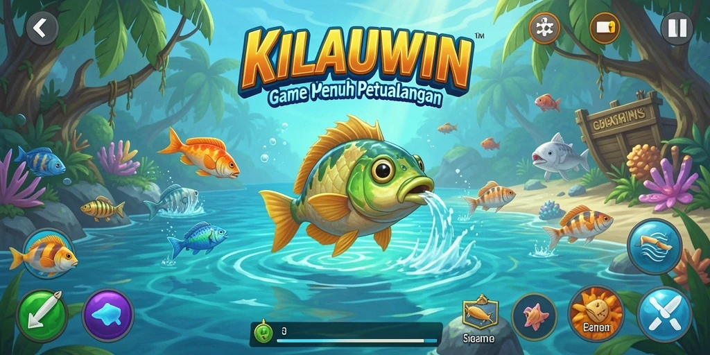 Screenshot gameplay KILAUWIN yang menunjukkan serunya memancing ikan.