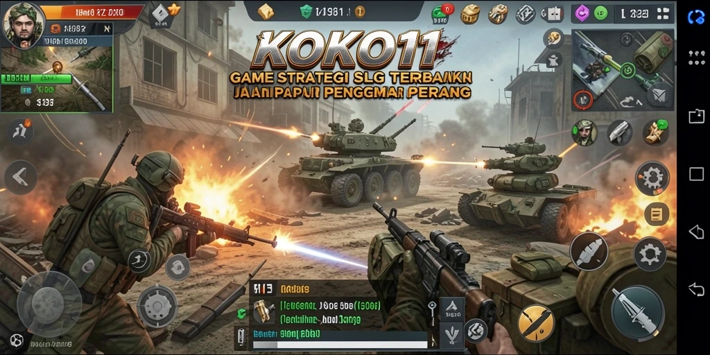 Tangkapan layar gameplay KOKO11 menunjukkan kerennya strategi tempur yang aktif.