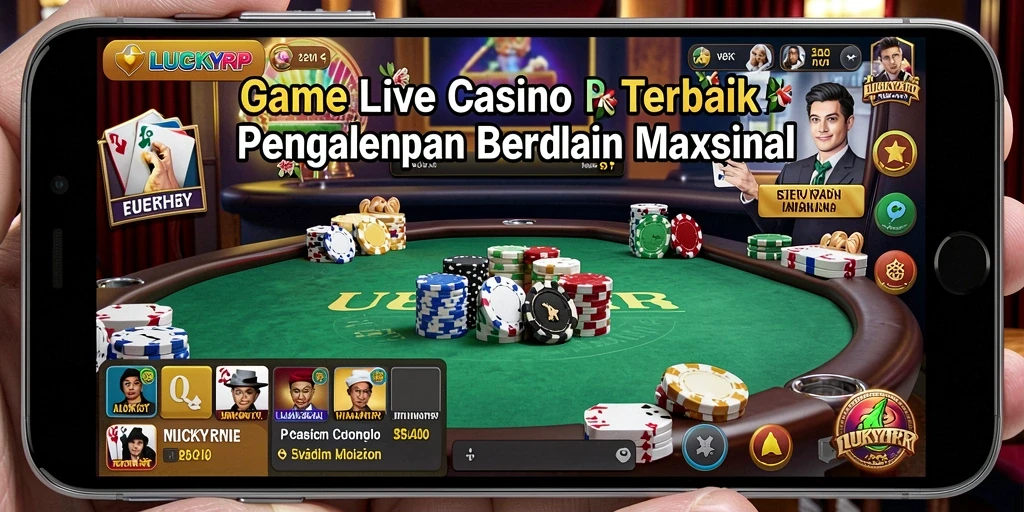 Screenshot gameplay LUCKYRP menampilkan dealer langsung dan suasana kasino yang menegangkan.