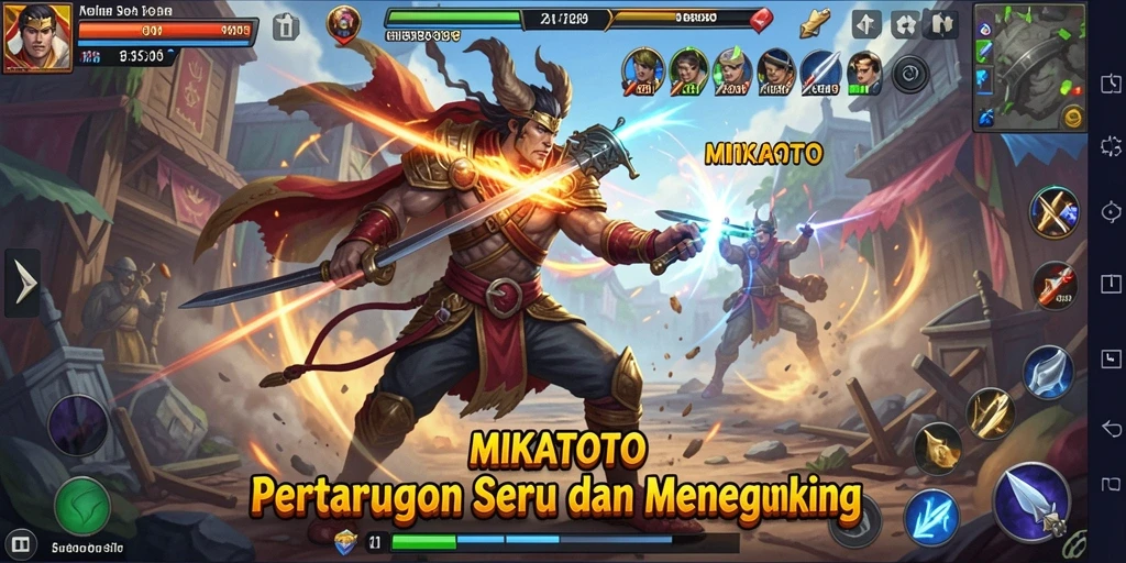 Screenshot menunjukkan aksi pertarungan mendebarkan dalam MIKATOTO.