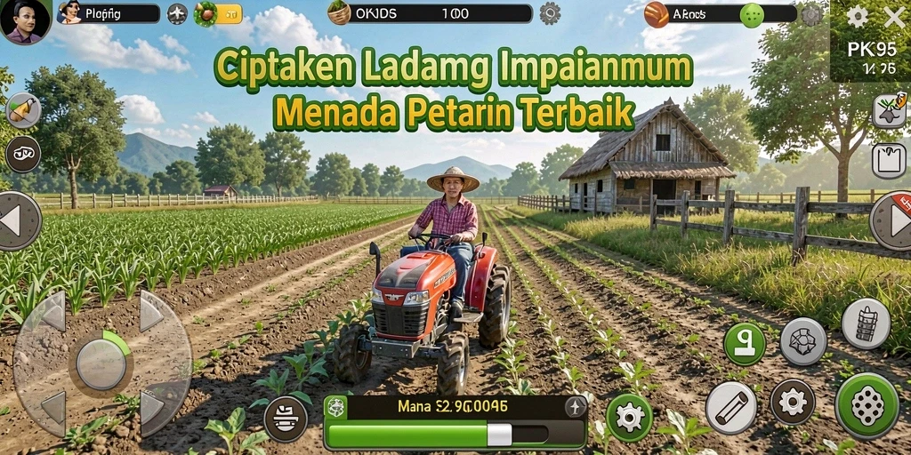 Tangkapan layar gameplay PK95 menunjukkan aktivitas pertanian yang seru.