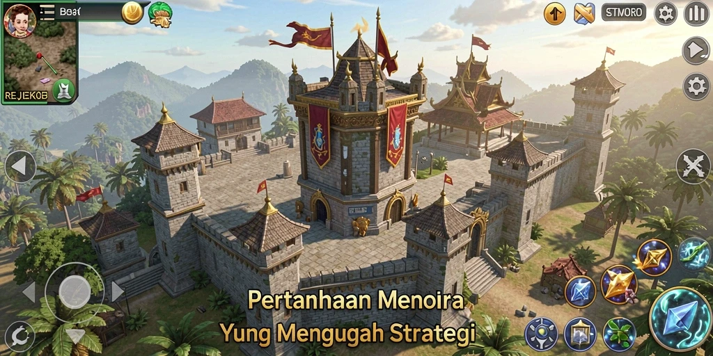 Screenshot gameplay REJEKI menampilkan aksi menara pertahanan yang seru.