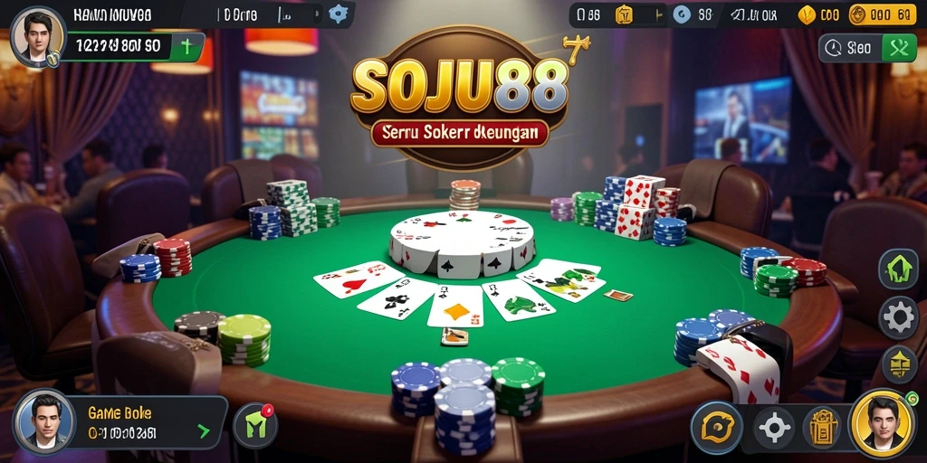 Tampilan seru gameplay poker di SOJU88, penuh aksi dan strategi.